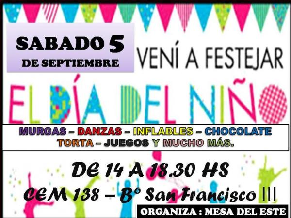 Mesa del Este convoca a colaborar con festejo barrial del D&iacute;a del Ni&ntilde;o