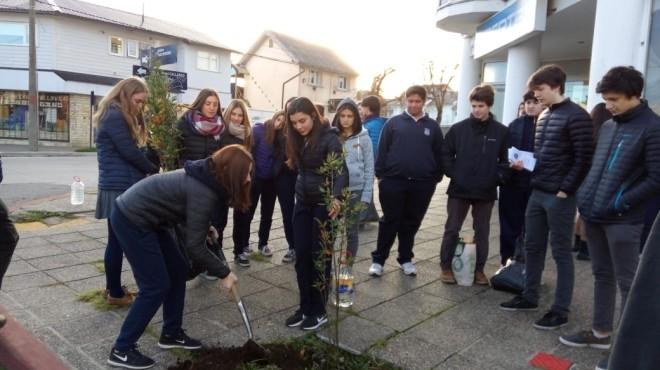 Chicos de una escuela plantaron 110 &aacute;rboles para embellecer una calle