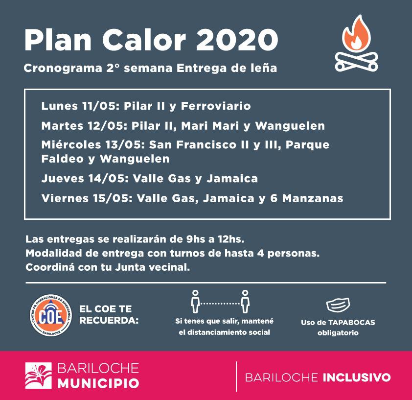 Cronograma Plan Calor 2020 para la semana del 11 al 15 de mayo