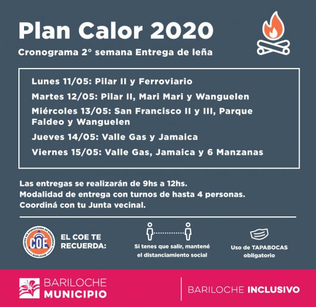 Cronograma Plan Calor 2020 para la semana del 11 al 15 de mayo