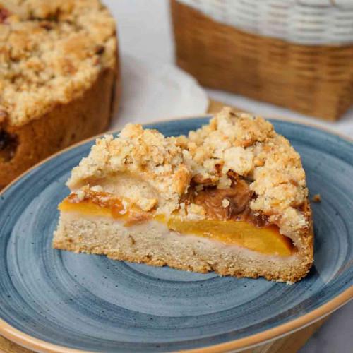 Torta crumble de durazno