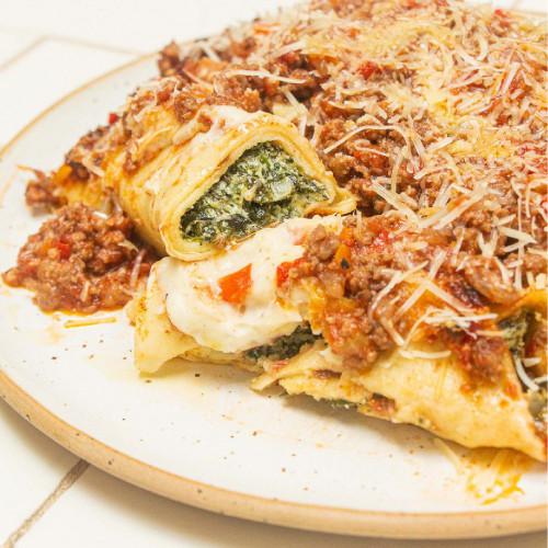 CANELONES DE VERDURA CON SALSA BOLOGNESA