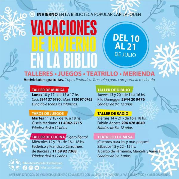 TALLERES, JUEGOS, TEATRILLO Y MERIENDA VACACIONES DE INVIERNO EN LA BIBLIO