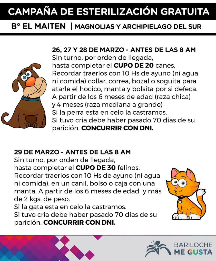 Recuerdan que la semana que viene la campa&ntilde;a de esterilizaci&oacute;n gratuita estar&aacute; en B&deg; El Mait&eacute;n