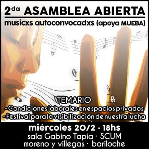 Segunda asamblea abierta de m&uacute;sicos en Bariloche por nuestros derechos laborales