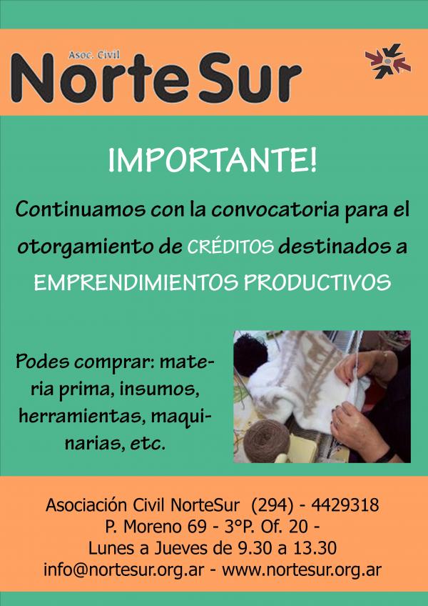 Importante: cr&eacute;ditos para emprendimientos productivos