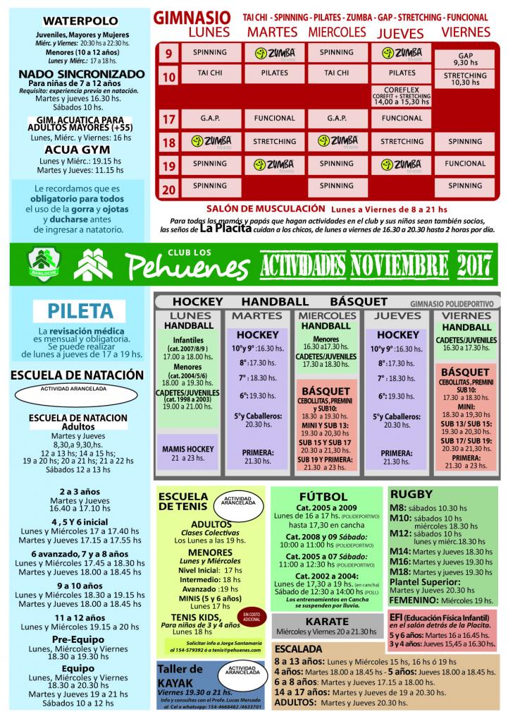 Grilla de Horarios de Actividades - Noviembre 2017