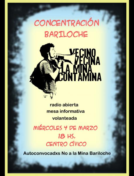 Autoconvocadxs No a la Mina Bariloche, convocan a una radio abierta y volanteada para decirle no a la miner&iacute;a contaminante