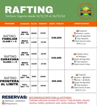 Precio de Rafting Rio Manso 2024