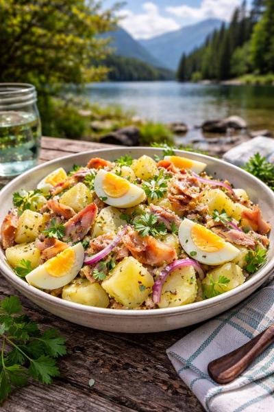  Ensalada de Papas, Trucha Ahumada y Huevo