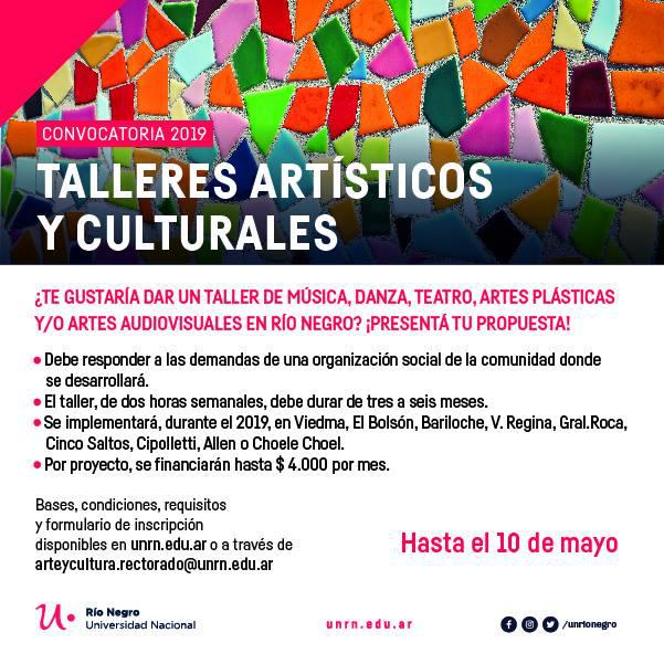 Convocatoria 2019 para talleres art&iacute;sticos y culturales