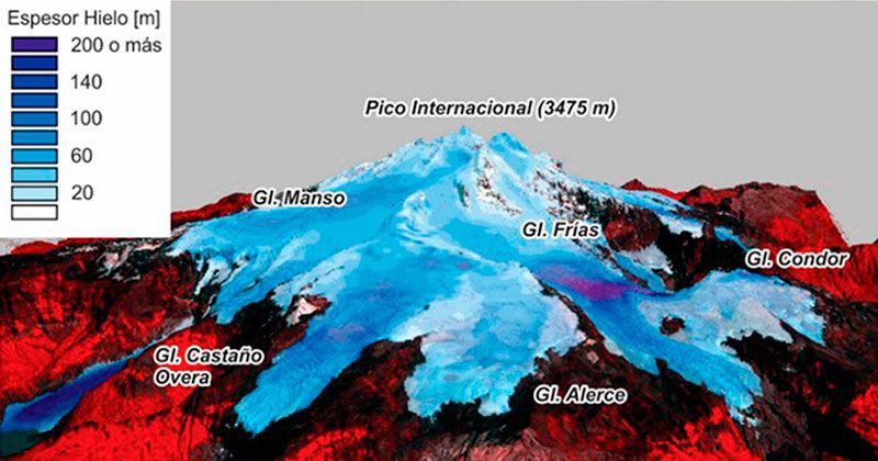 Afirman que en algunos glaciares del Tronador el hielo supera los 240 metros de espesor