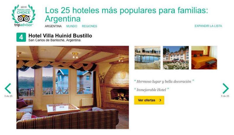 Nuevamente Villa Huinid fue distinguido con el premio Travelers' Choice 2019 de TripAdvisor